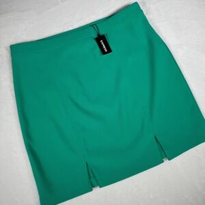 Express Green Ribbed Mini‎ Skirt With Slits Women's Size M NEW